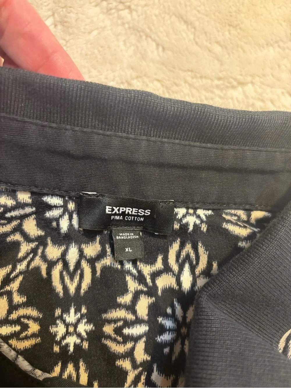 🇺🇸 Express Polo XL Black Geometric White Beige Geo Perfect Pima Cotton Stretc - Picture 13 of 16